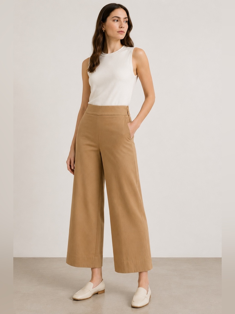 Kit and Ace Voyage Wide Leg Trouser Camel Silk Blend High Rise Size 2